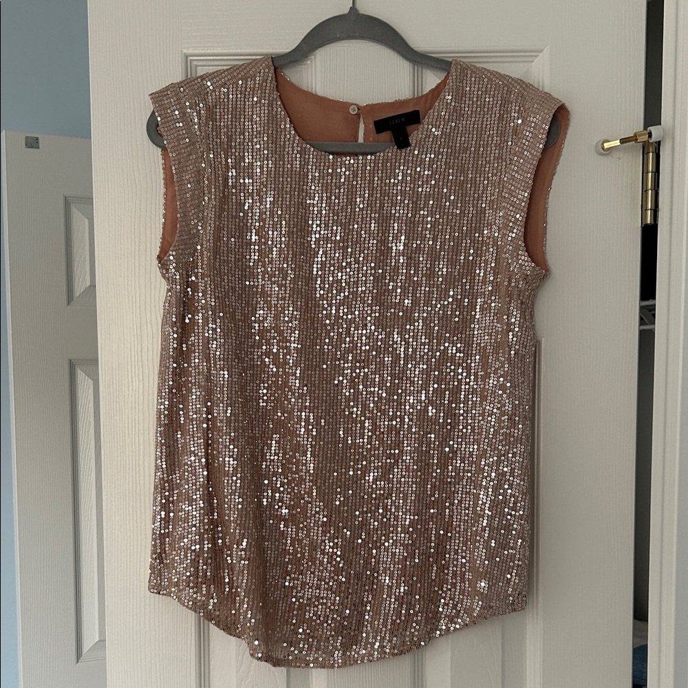 J Crew Sleeveless Sequin Blouse - Rose Gold